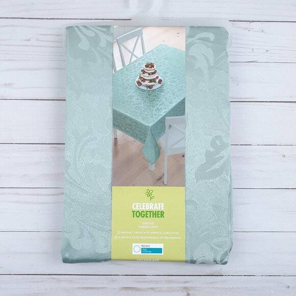 Other - Fabric Tablecloth 70 Round Jacquard Damask Green Floral